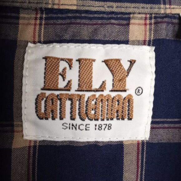 ELY Cattleman Men's Navy/Tan Pearl Snap Button Dow Long Sleeve Cowboy Shirt Sz L - Picture 6 of 7